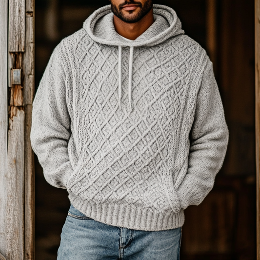Men'S Vintage Plaid Woven Jacquard Hooded Sweater elevenforest