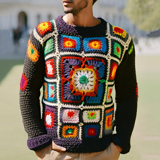 Vintage Warmth Winter Knit Jacquard Icelandic Crew Neck Sweater（Unisex ） elevenforest