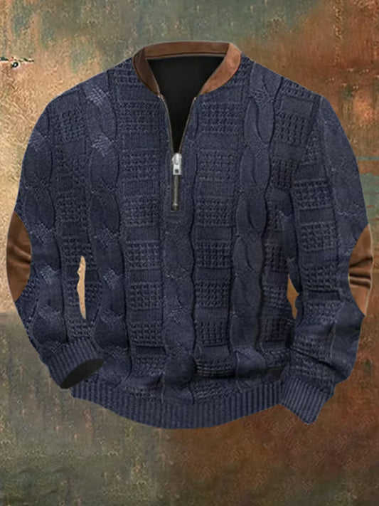 Men's Retro Christmas Print Zip Collar Sweatshirt elevenforest