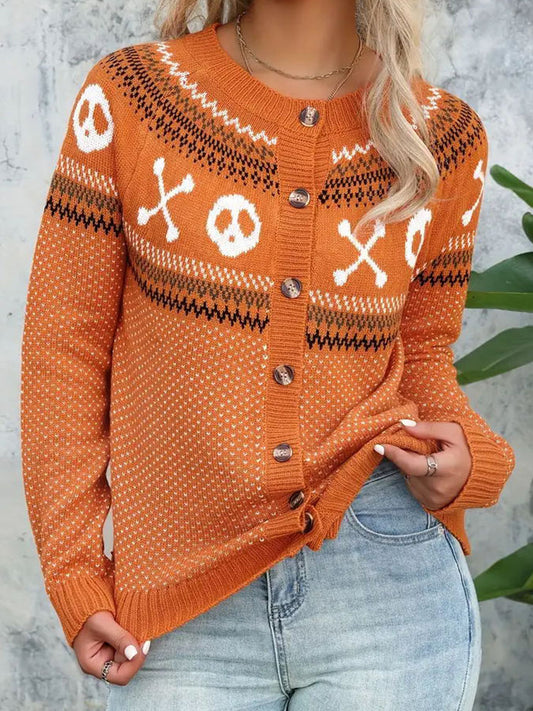 Halloween Skull Polka Dot Pattern Knit Cardigan artswardrobe