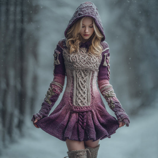 Women's Celtic Knot Ombre Hooded Sweater Dress elevenforest