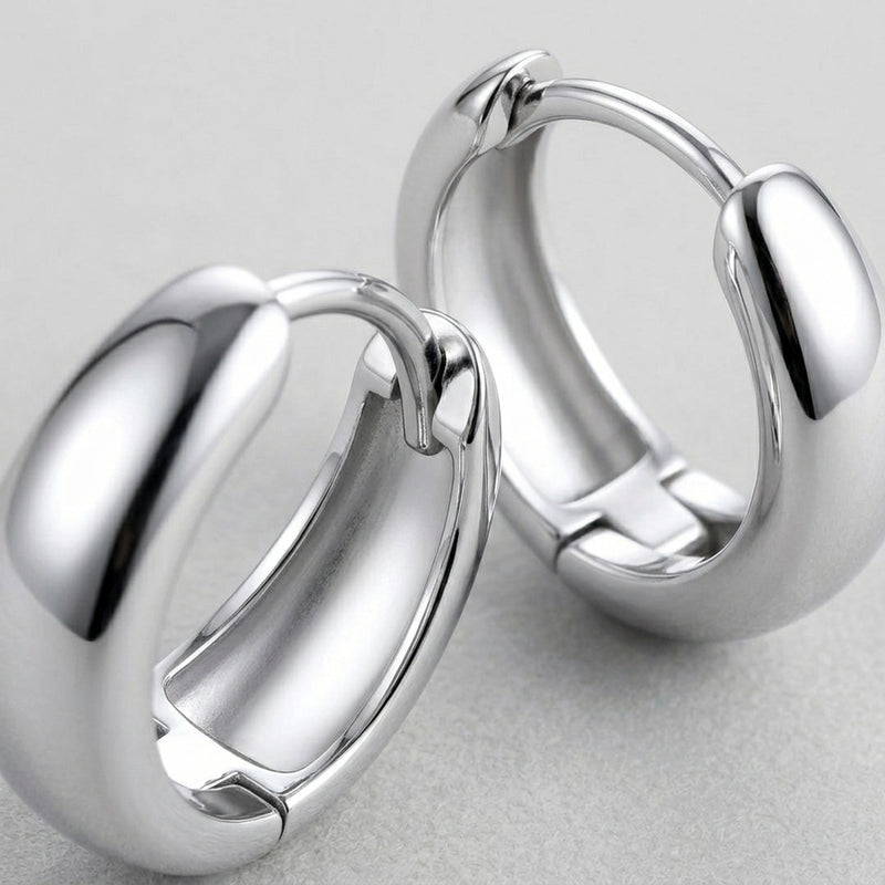 Silver Dome Huggie Earrings