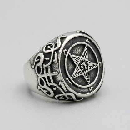 Baphomet Pentagram Signet Ring