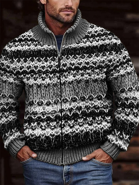 Men's Retro Chunky Crochet Cozy Full Zip Cardigan artswardrobe