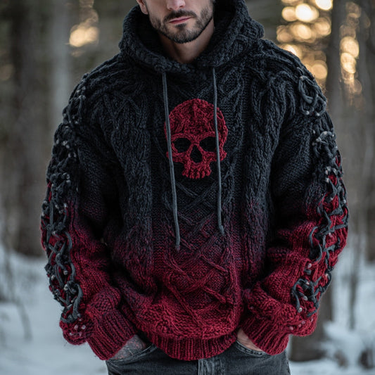 Men's Halloween Celtic Skull Gradient Art Knitted Cozy Hooded Sweater elevenforest