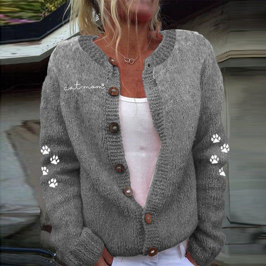 Cat Mom Print Knit Cardigan elevenforest