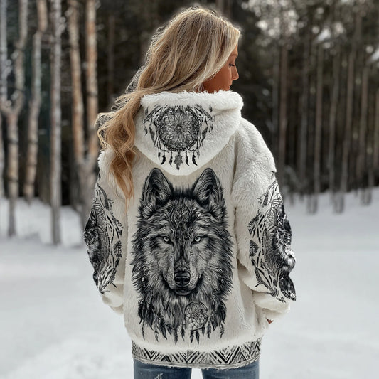 Comstylish Women's Viking Celtic Wolf Tribal Pattern Art Cozy Hooded