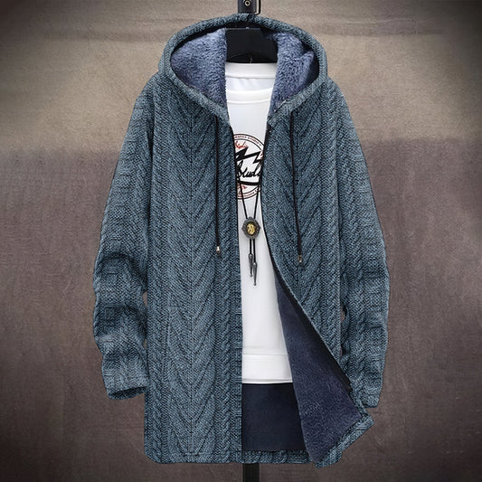 Men's Vintage Knitted Graphic Print Comfort Plush Hooded Coat elevenforest