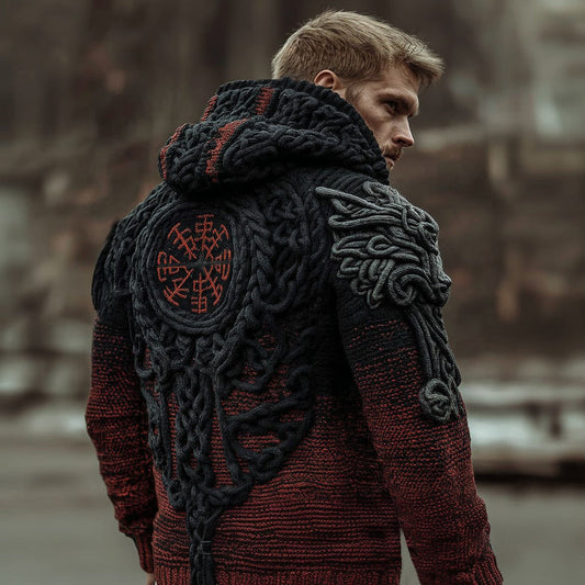Men's Vegvisir Viking Runes Gradient Chunky Zipper Up Hooded Sweater artswardrobe