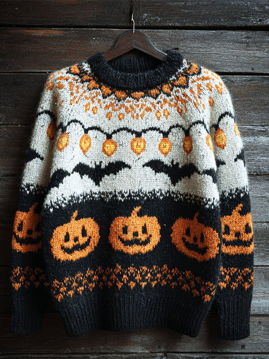 Halloween Pumpkin Lights & Bats Men's Icelandic Sweater artswardrobe