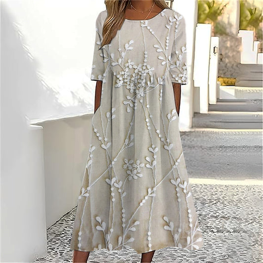 Classy Floral Lace Embroidered Linen Maxi Dress artswardrobe