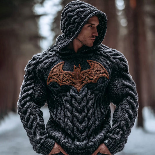 Halloween Bat Art Men's Chunky Knit Hooded Sweater artswardrobe