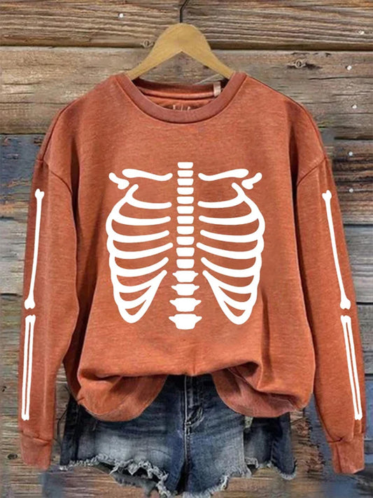 Comstylish Women's Halloween Skeleton Bones Casual Sweatshirt