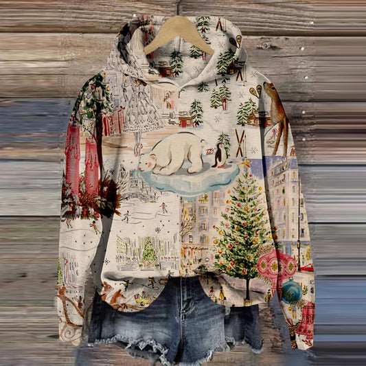 Comstylish Vintage Christmas Print Casual Hoodie
