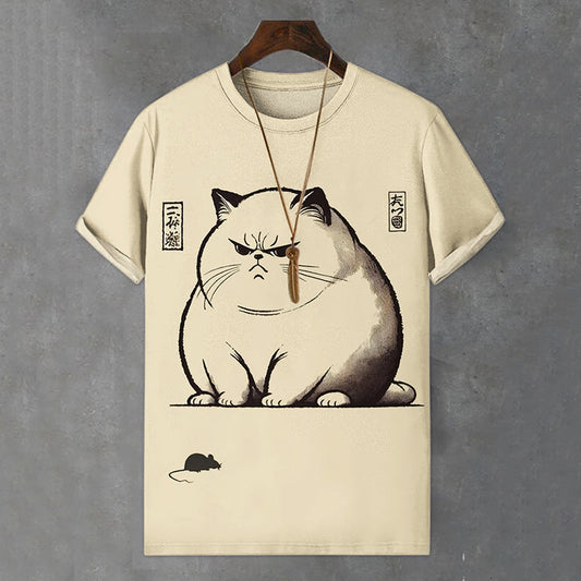Men's Cat And Mouse Japanese Art Print Comfortable T-shirt elevenforest