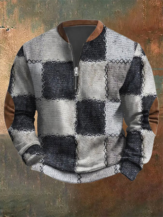 Men's Vintage Printed Casual Zipper Sweatshirt elevenforest