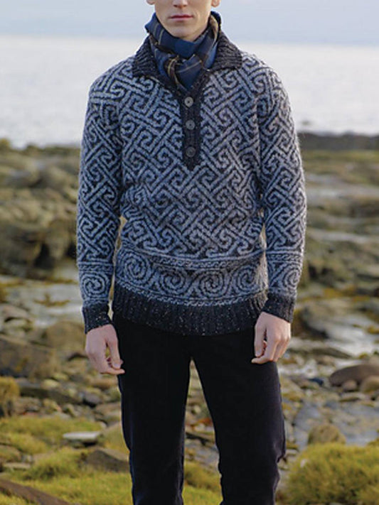 Vintage Floral Pattern Men's Half Button Sweater elevenforest