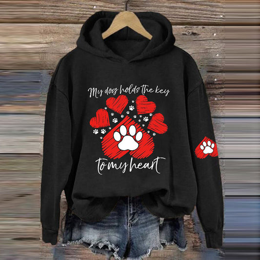 Women's My Cat Holds The Key To My Heart - Cute Valentine's Day Cat Print Hoodie Long Sleeve Sweatshirt elevenforest