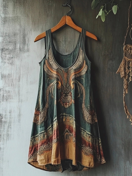 Viking Mystery Vintage Totem Linen Tank Dress artswardrobe