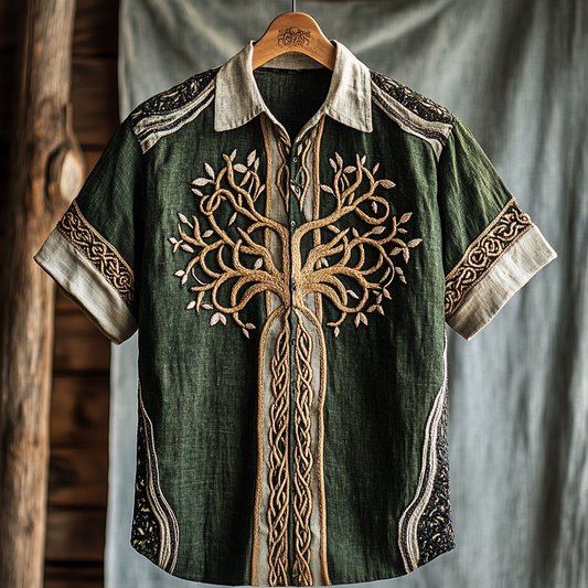 Men's Viking Tribal Life Of Tree Celtic Art Linen Shirt artswardrobe