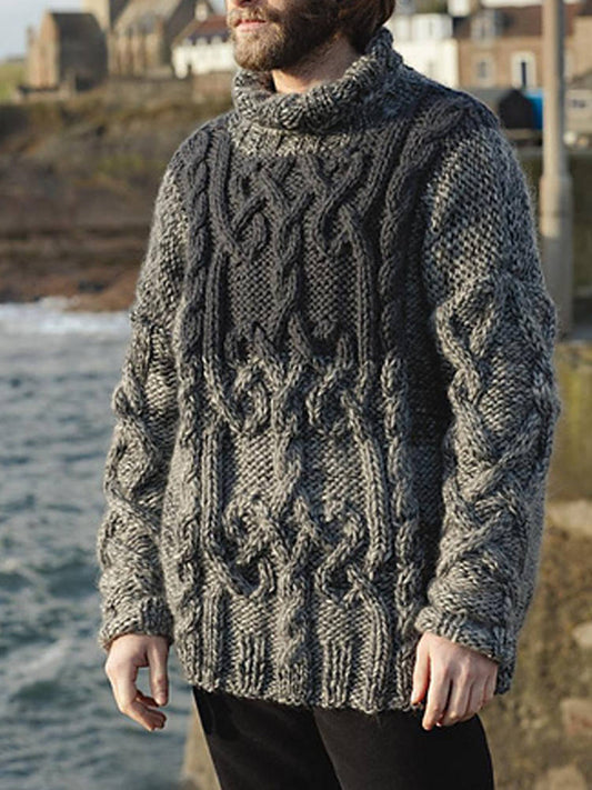 Chunky Knit Floral Pattern Men's Aran Sweater elevenforest