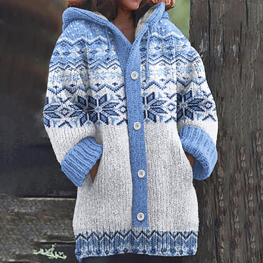 Vintage Christmas Snowflake Pattern Knitted Warm Sweater Cardigan artswardrobe