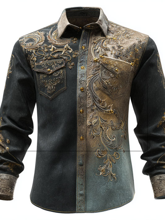 Western Style Retro Cotton And Linen Men's Casual Short-sleeve Shirt With Floral And Animal Elements artswardrobe