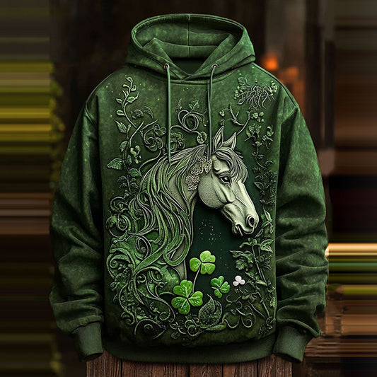 Comstylish Western Horse Art Printed Hooded Sweatshirt