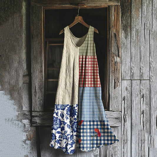 Vintage Patchwork Color Block Art Linen Tank Dress artswardrobe