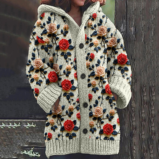 Vintage Floral Art Cozy Cardigan Sweater artswardrobe