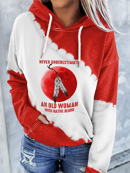 Comstylish Retro Native American Heritage Month Mmiw Awareness Never Underestimate An Old Woman With Native Blood Print Hoodie