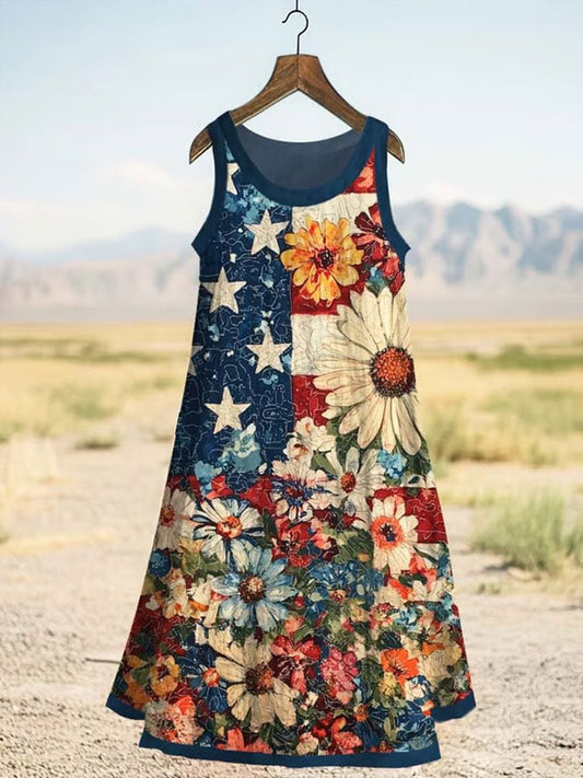 Women's Vintage Independence Day Linen Blend Tank Dress artswardrobe
