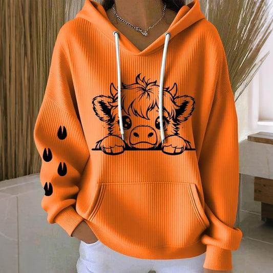 Women's Cute Highland Cow Print Long Sleeve Casual Hoodie artswardrobe