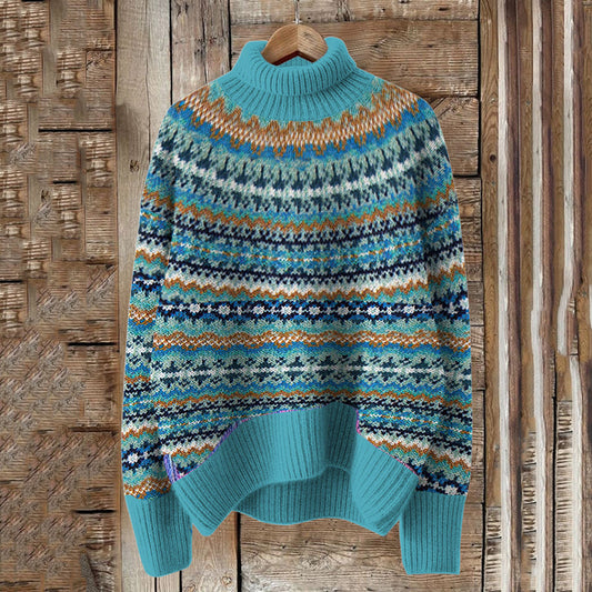 Vintage Icelandic Geometric Knit Thermal Turtleneck Sweater elevenforest