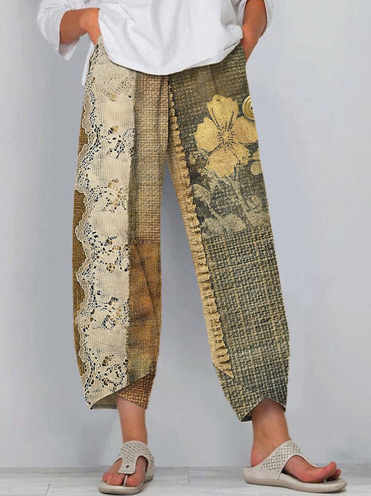 Vintage Lace Patchwork Art Linen Pants artswardrobe