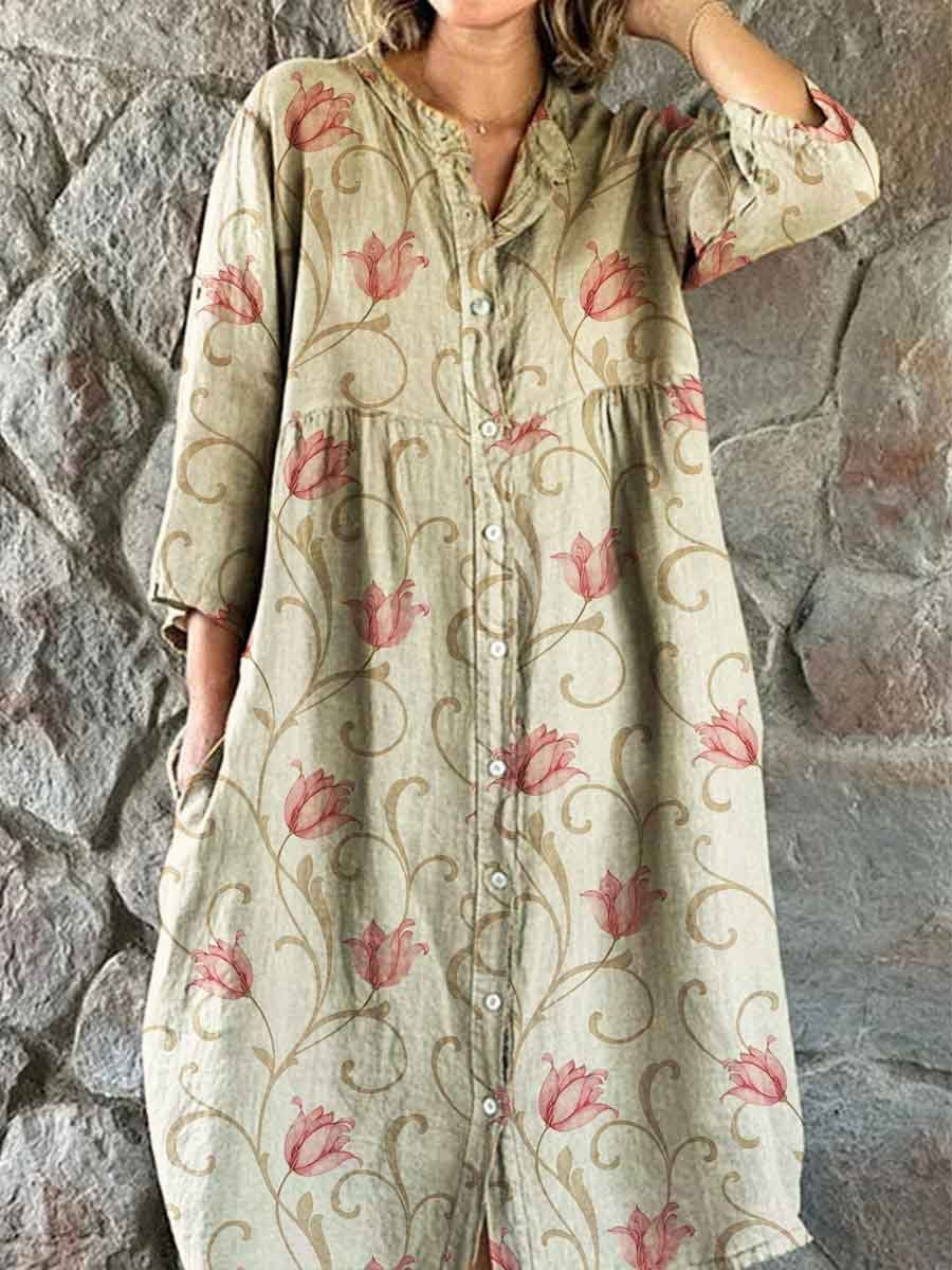 Women's Shirt Style Elegant Simple Rose Floral Pattern Cotton And Line