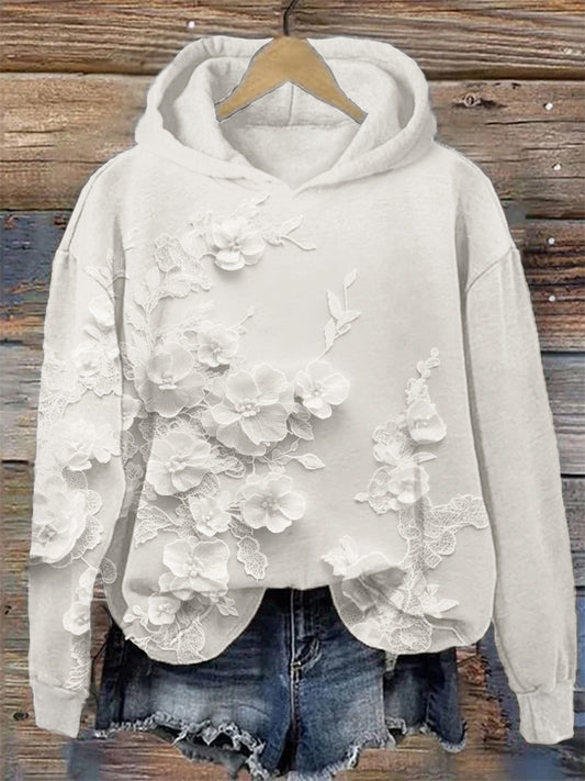 Comstylish Classy 3d Floral Embroidered Lace Art Cozy Hoodie