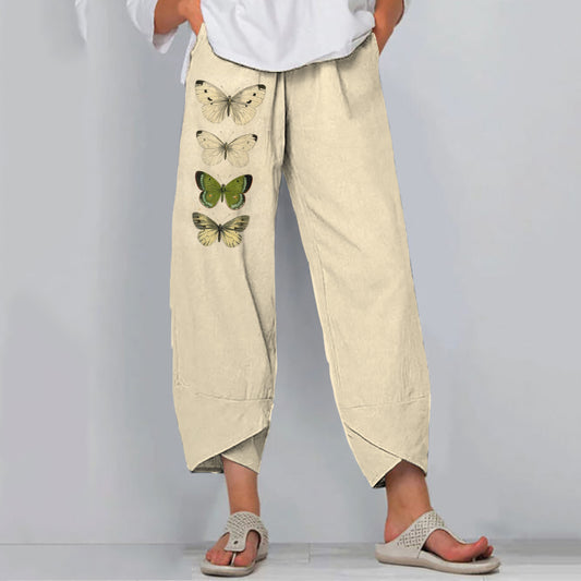 Comstylish Women'S Vintage Butterfly Art Cotton Blend Print Pants
