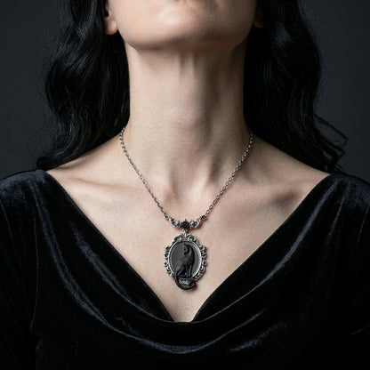 Shadow Cat Victorian Frame Rose Necklace