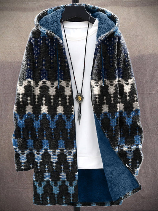Men's Vintage Geometric Pattern Cozy Hooded Cardigan elevenforest