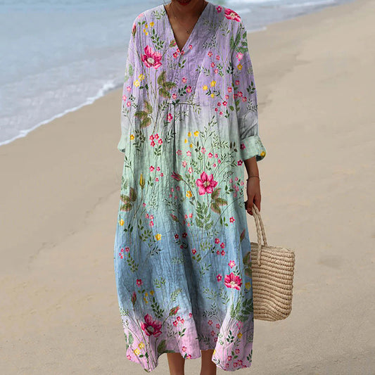 Vintage Gradient Floral Art Pattern Casual Maxi Dress artswardrobe