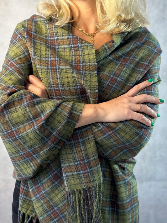 Vintage Green Plaid Scarf Shawl artswardrobe