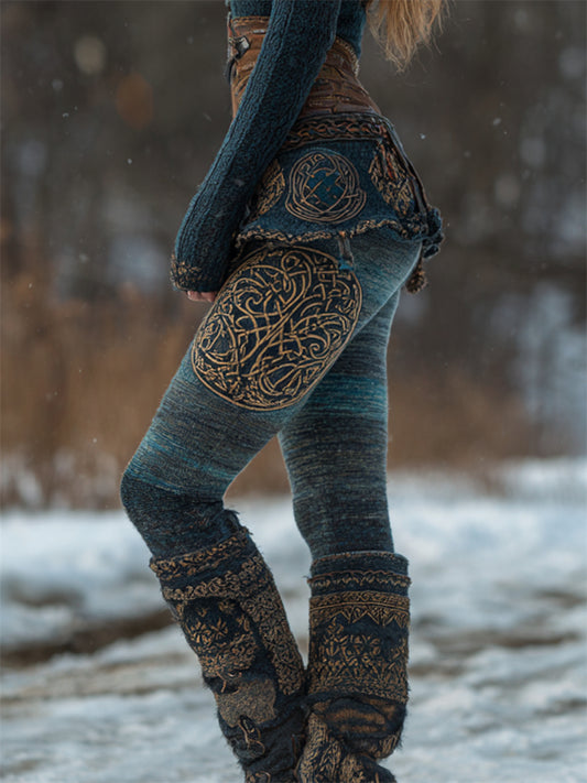 Viking Vintage Celtic Knot Gradient Heather Cozy Knit Leggings