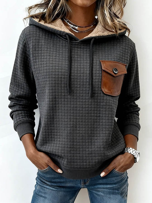 Women's Casual Loose Patchwork Hooded Sweatshirt 