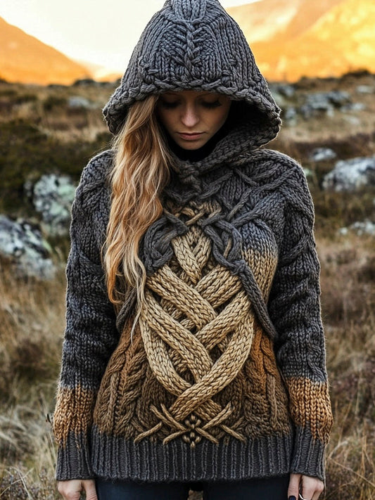 Viking Vintage Totem Gradient Pattern Women's Hooded Sweater elevenforest