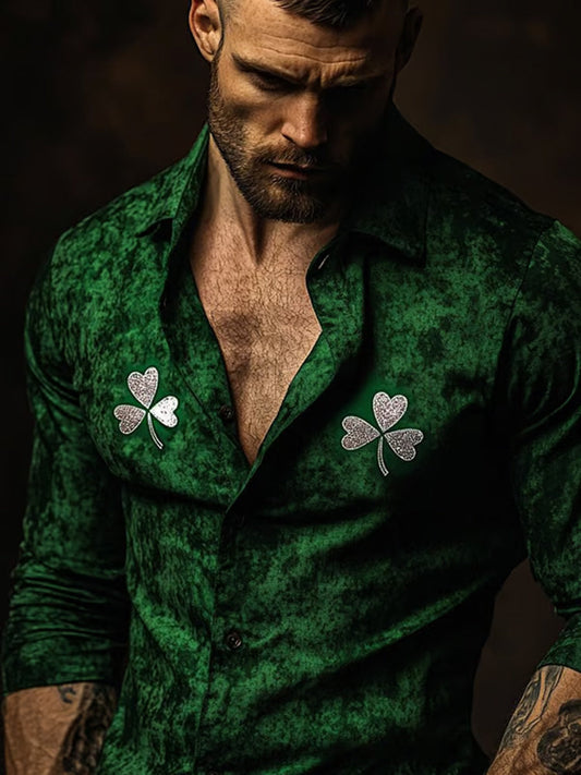 Men's St. Patrick's Day Shamrock Print Casual Shirt elevenforest