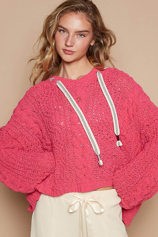 Stefanie® | Chenille cable knit sweater with hood