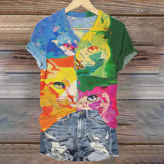 Funny Cat Pop Art Warhol Style T-shirt elevenforest