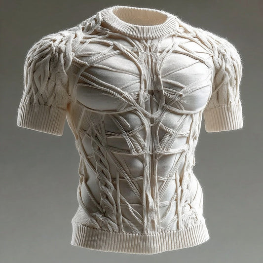 Men's Retro Muscle Art Short Sleeve Knit Sweater artswardrobe