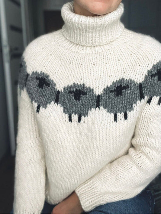 Cute Sheep Pattern Cozy Knit Sweater elevenforest